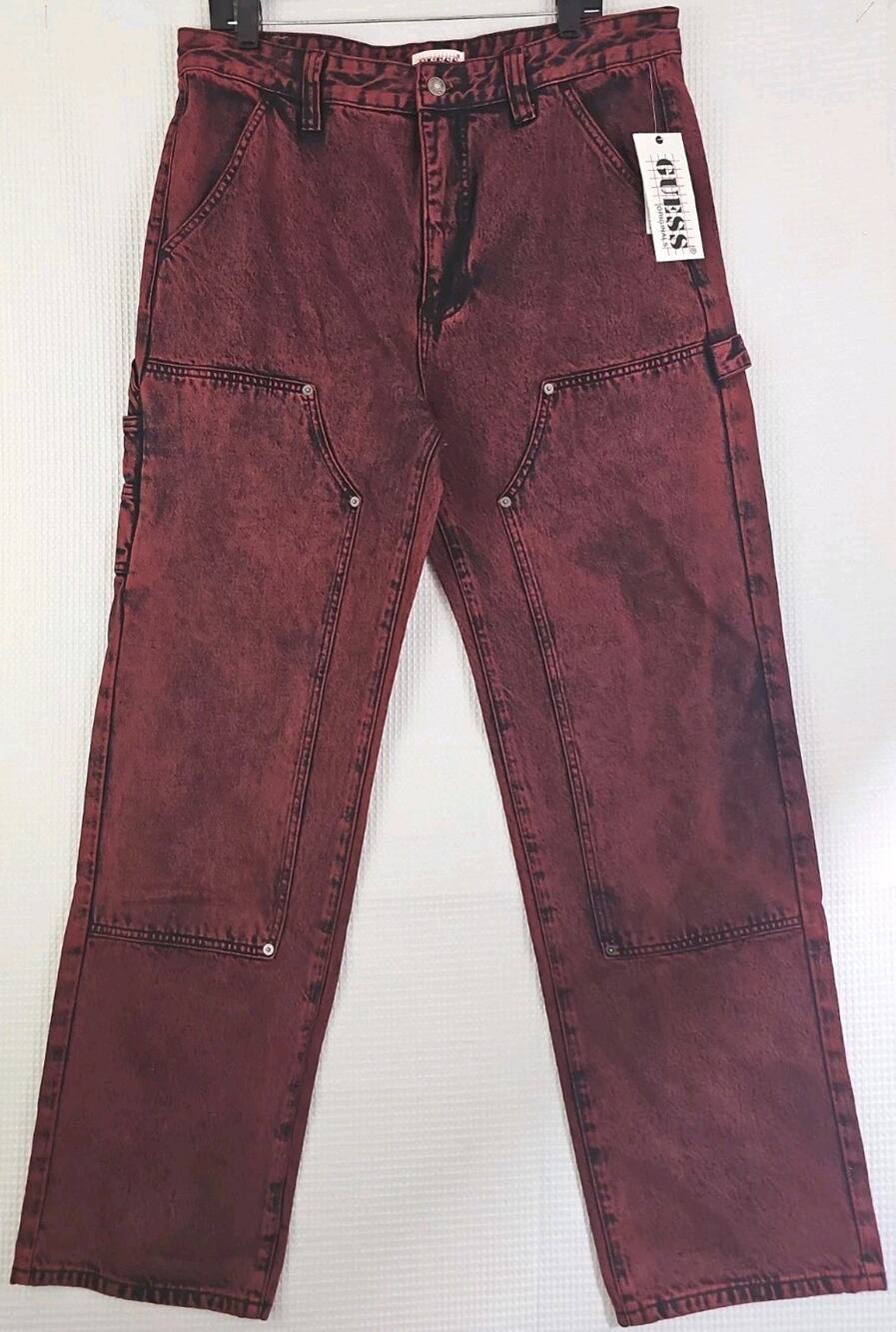 GUESS ~Men's 34x30~ Wine/Bordo Denim Carpenter Jeans Stretch NWT.